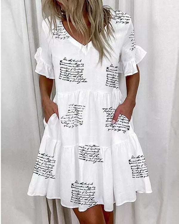 Women's 1/2 Sleeves V-Neck Mini Dress