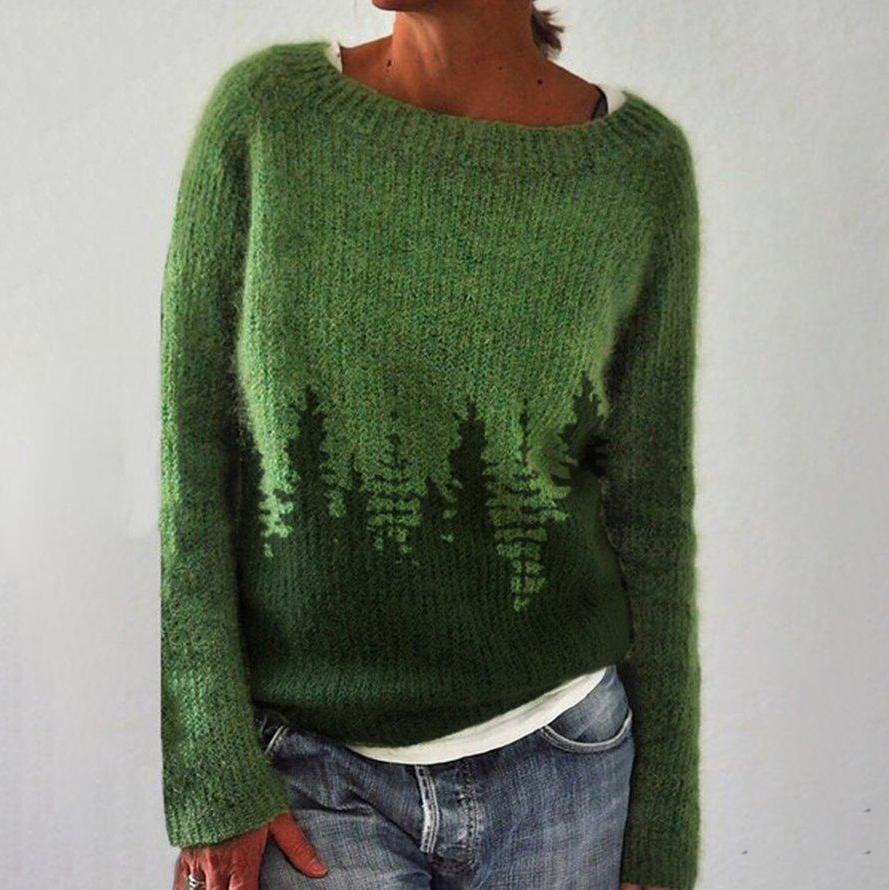 Skyline Forest Mint Green Long Sleeve Printed Sweater