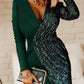 Women's Solid Sequins Long Sleeves Mini Dress