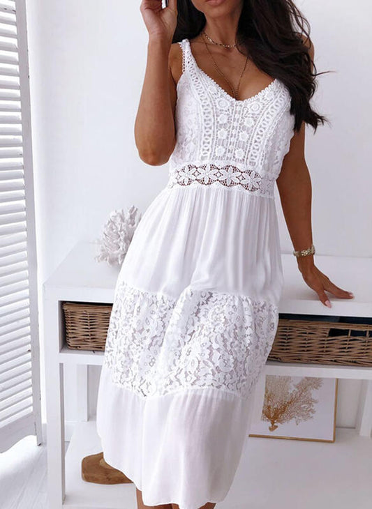 Women's Solid Lace Sleeveless Dress