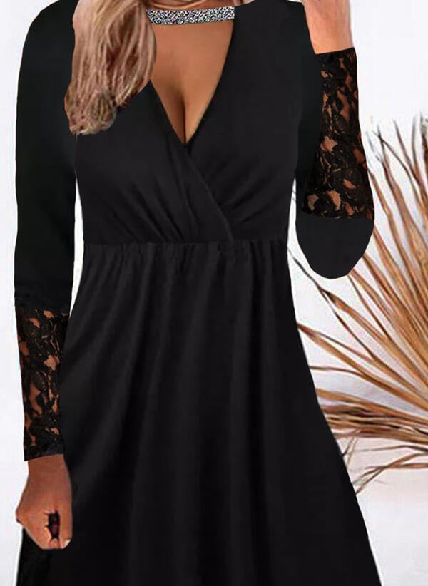 Women's Solid Long Sleeves V-neck Dresses