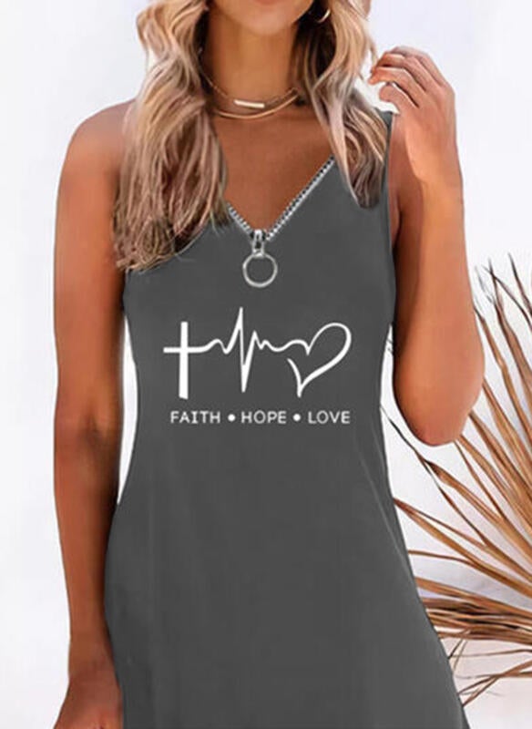 Women's Zipper Heart Sleeveless Mini Dress