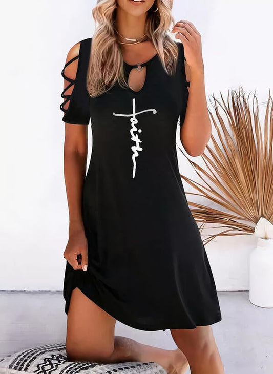 Women's Letter Short Sleeves Above Knee Dress