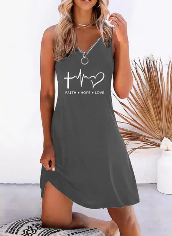 Women's Zipper Heart Sleeveless Mini Dress