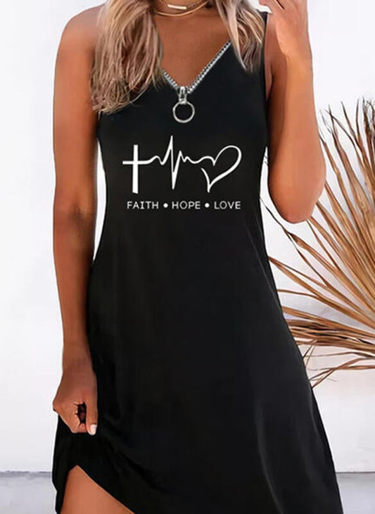 Women's Zipper Heart Sleeveless Mini Dress