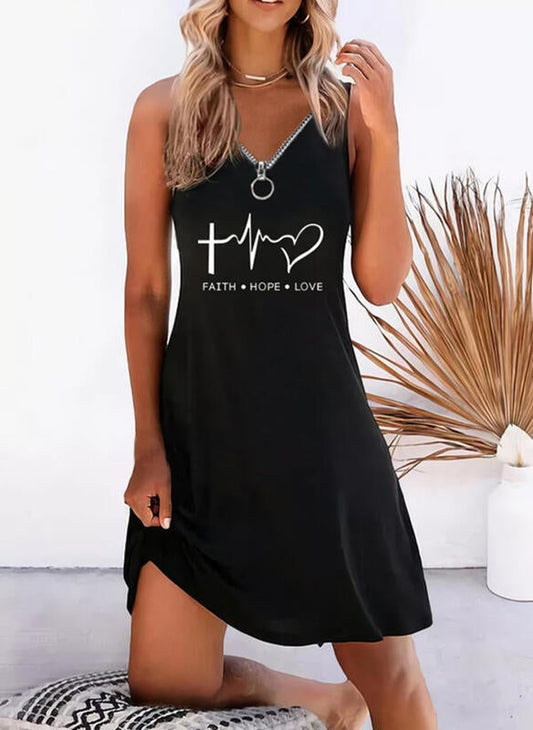 Women's Zipper Heart Sleeveless Mini Dress