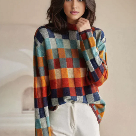 CASHMERE COUTURE PATCHWORK TURTLENECK