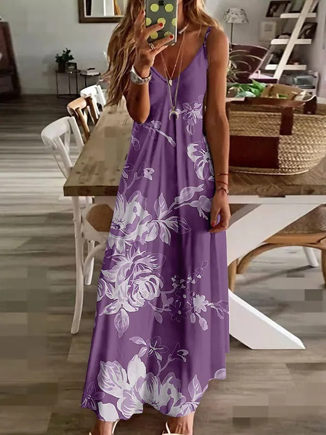 Women's Elegant Sleeveless Floral Print A Line Dress