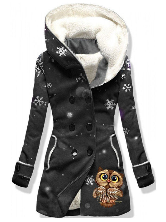 Women's Winter Owl Print Casual Track Jacket