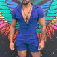 Men's Solid Color Zipper Short Sleeve Jumpsuit 21065818Y