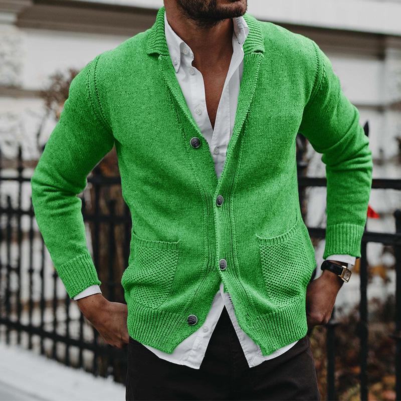 Men's Solid V-Neck Long Sleeve Pocket Knit Jacket 88751655X