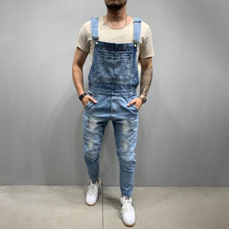 Men's Casual Ripped Denim Overalls 85173375Y