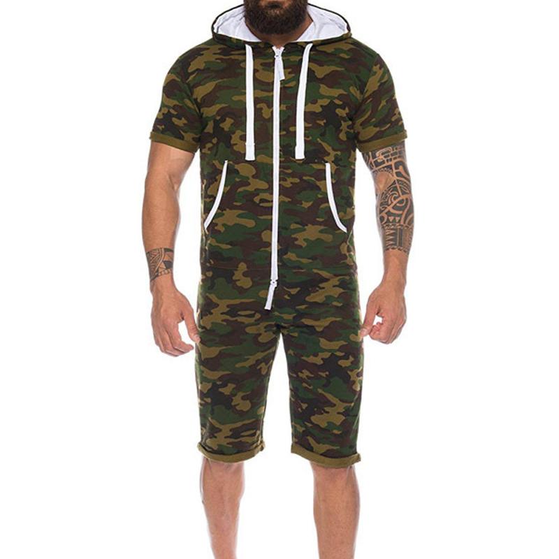 Men's Casual Solid Color Hooded Jumpsuit 87630287Y