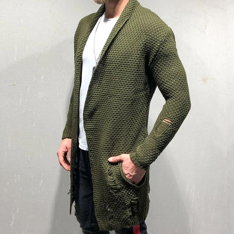 Men's Casual Ripped Long Knit Cardigan 68275311M