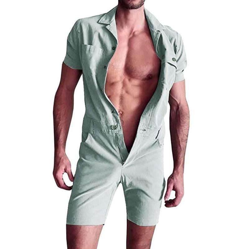 Men's Casual Solid Color Short-Sleeved Jumpsuit 48432057Y