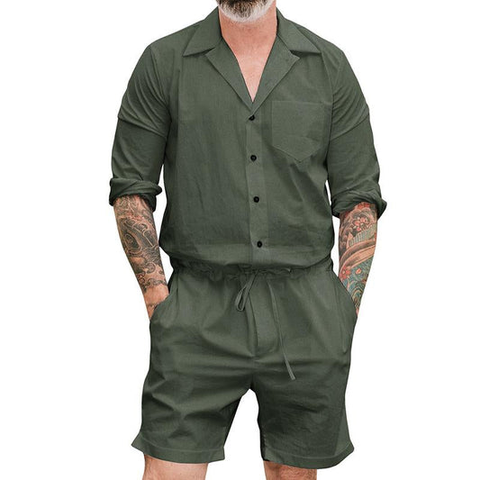 Men's Casual Solid Color Short-Sleeved Jumpsuit 83726578Y