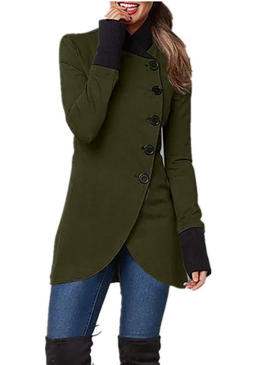 Women's Solid Single Breasted Splicing Hem Split Long Sleeve Pullover Coat