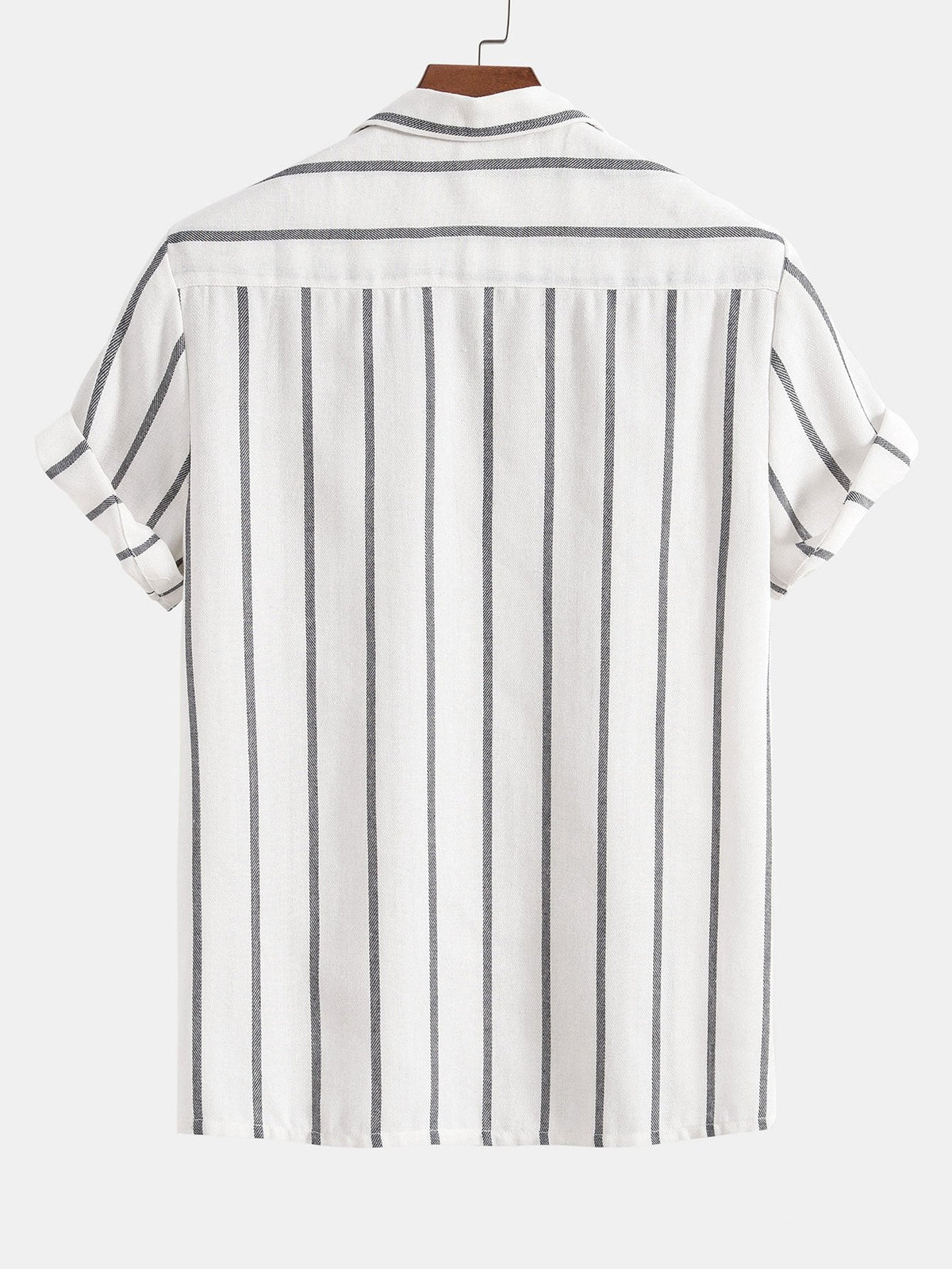 Cotton Blend Striped Cuban Shirt & Striped Print Swim Shorts