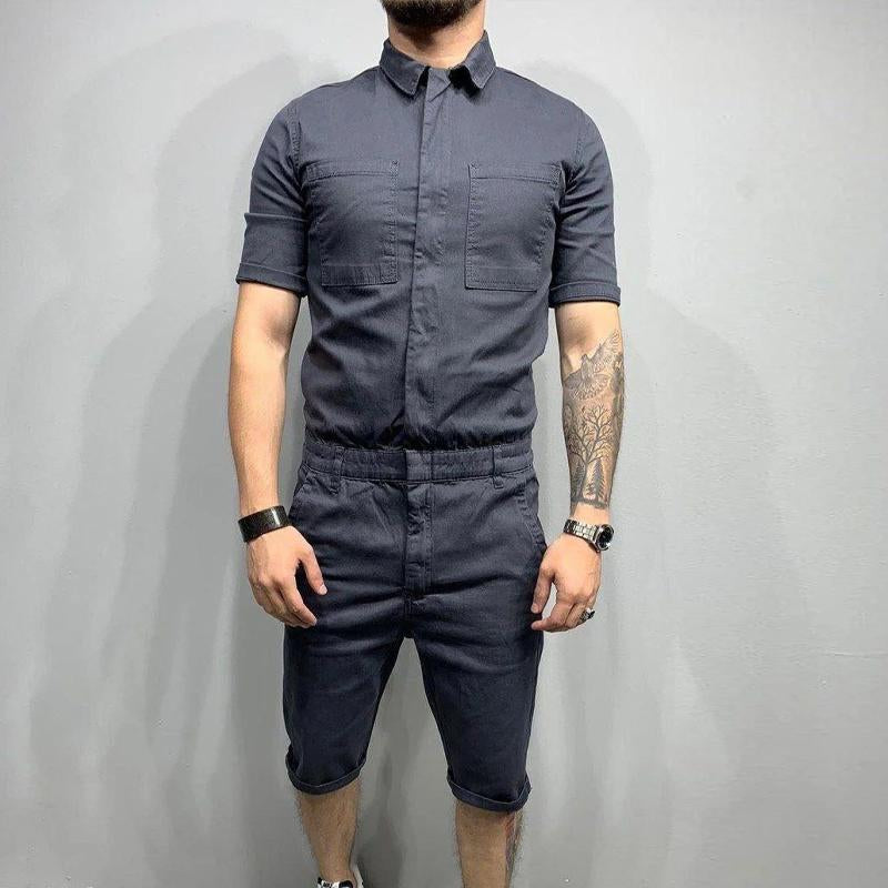 Men's Casual Solid Color Short Sleeve Jumpsuit 18558616Y