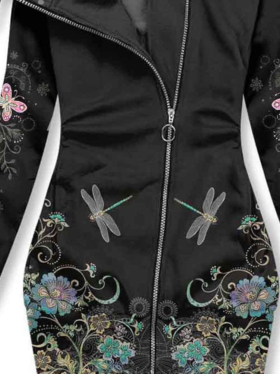 Women's Floral Dragonfly Print Sweatjacke
