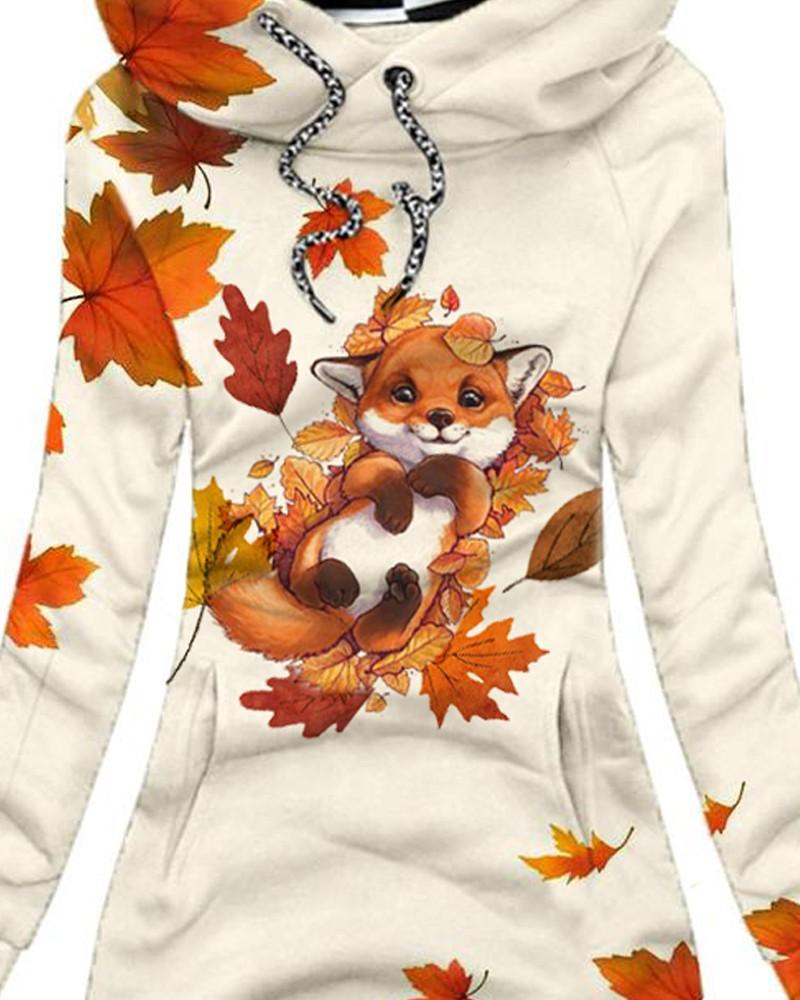 Women's Autumn And Winter Cute Fox Maple Leaf Casual Sweatshirt