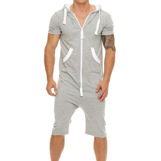 Men's Casual Solid Color Hooded Jumpsuit 87630287Y