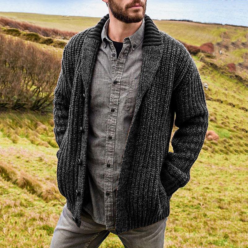 Men's Solid Color Long Sleeve Knit Sweater Jacket 15553334X