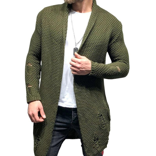 Men's Casual Ripped Long Knit Cardigan 68275311M