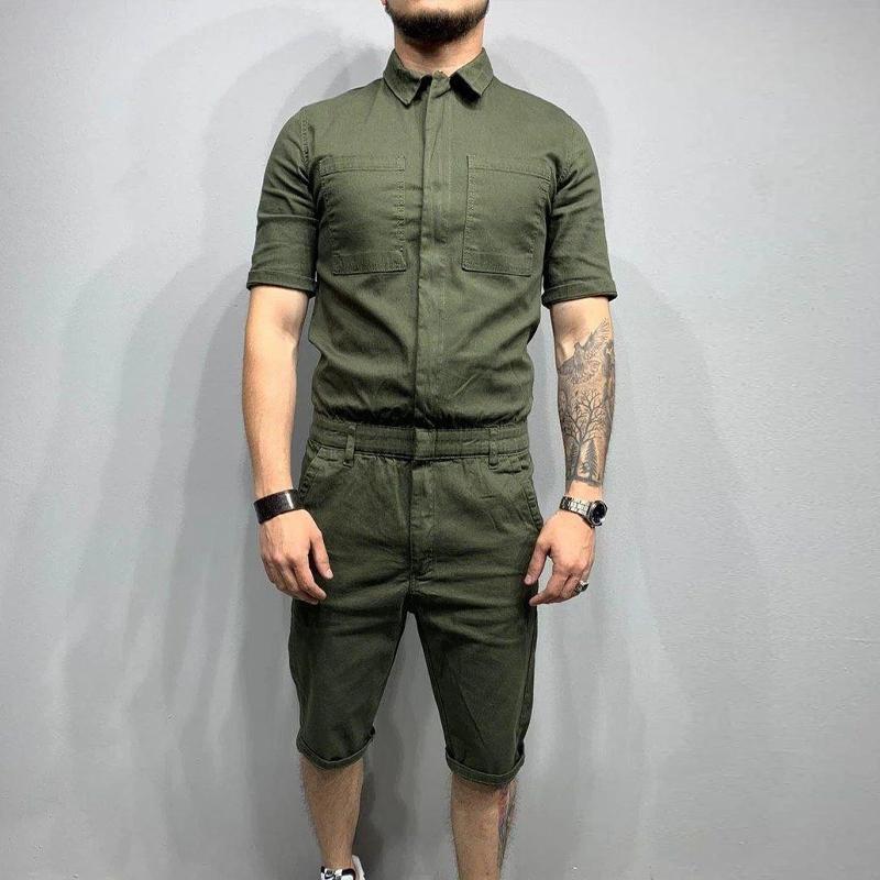 Men's Casual Solid Color Short Sleeve Jumpsuit 18558616Y