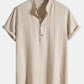 Linen Blend Striped Half Open Placket Henley Collar Shirt & Straight Leg Linen Pants