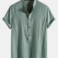 Short Sleeve Half Button Fly Henley Collar Shirt & Linen Cotton Blend 11" Shorts