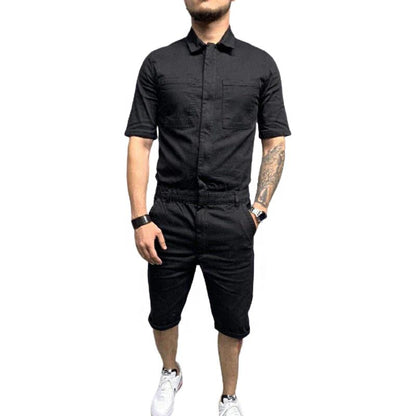 Men's Casual Solid Color Short Sleeve Jumpsuit 18558616Y