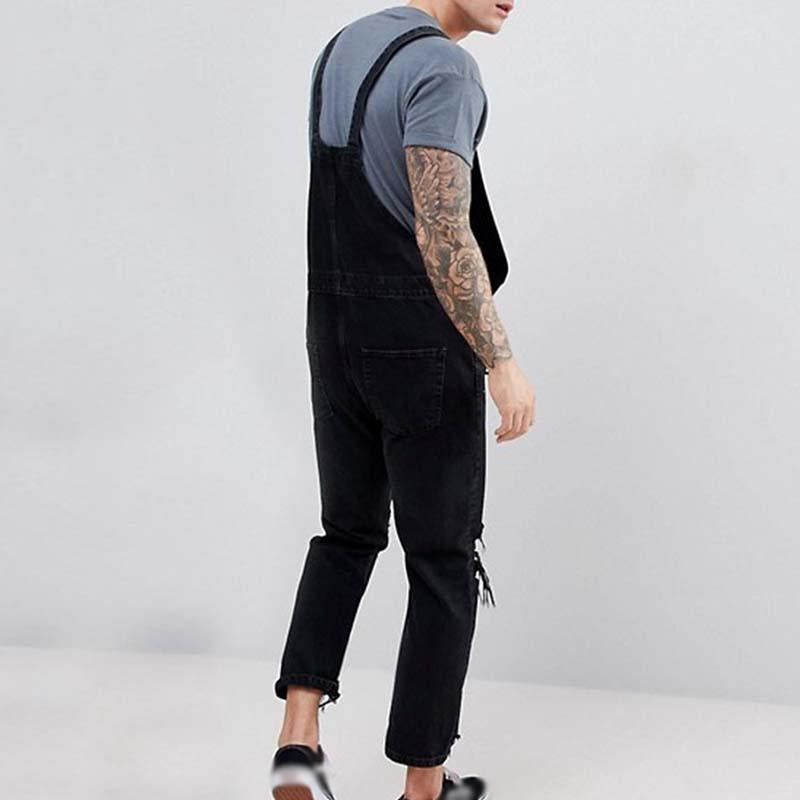 Men's Fashion Ripped Denim Overalls 01218259M