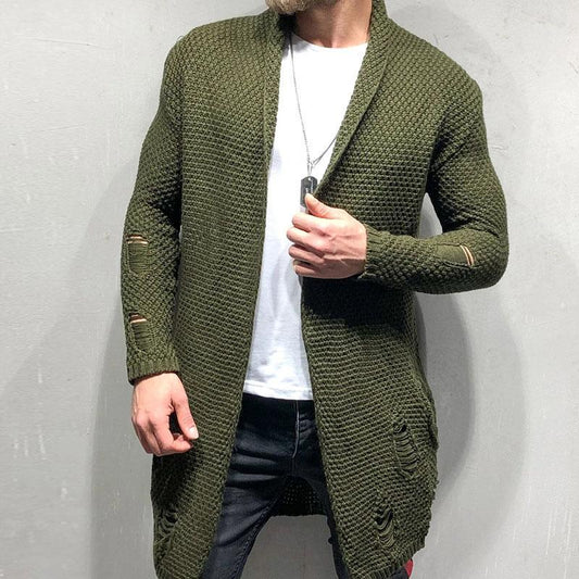 Men's Casual Ripped Long Knit Cardigan 68275311M