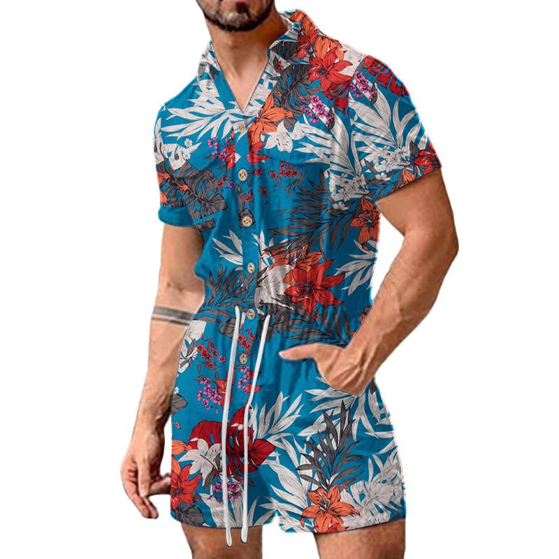 Men's Casual Flower Print Beach Jumpsuit 28736991Y