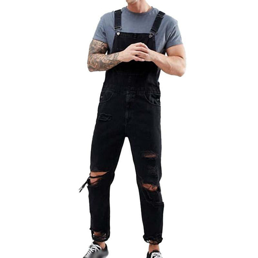 Men's Fashion Ripped Denim Overalls 01218259M