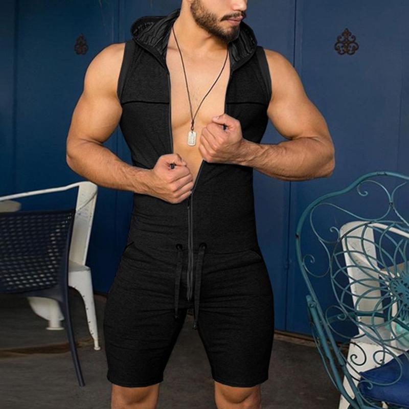 Men's Sports Casual Sleeveless Hooded Jumpsuit 16271771Y