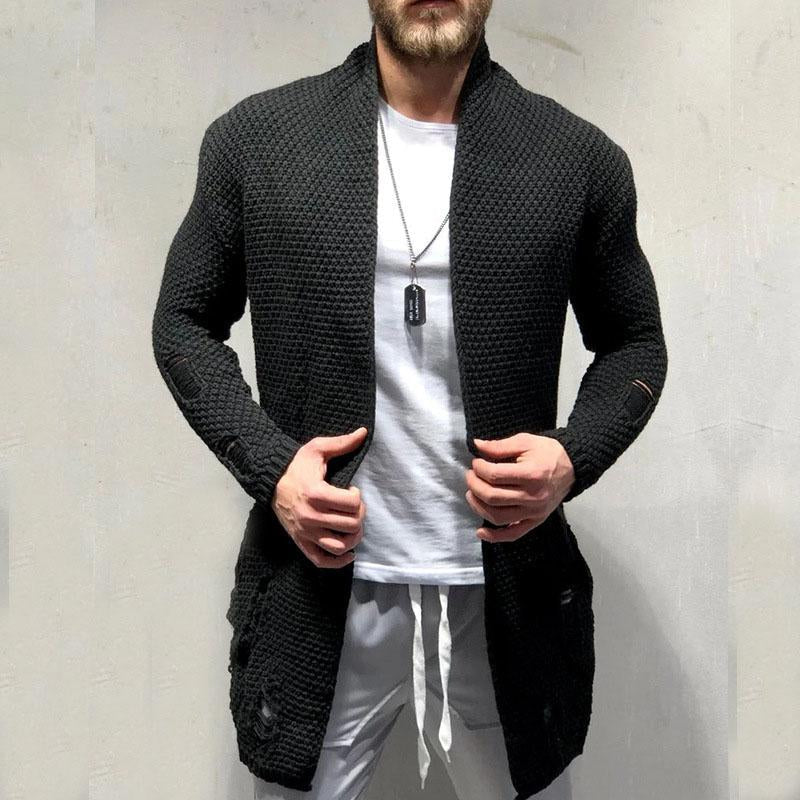 Men's Casual Ripped Long Knit Cardigan 68275311M