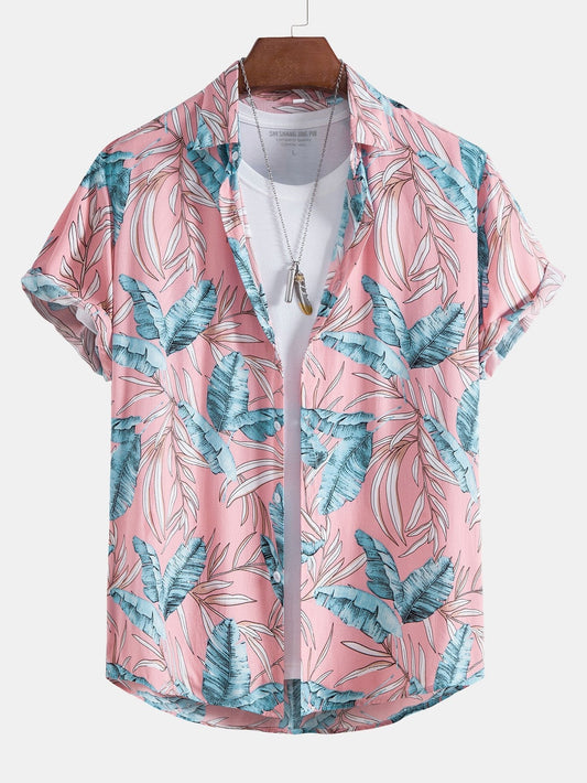 Viscose Tropical Print Button Up Shirt & Short Length Swim Shorts