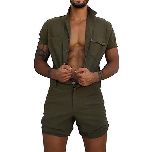 Men's Casual Solid Color Short-Sleeved Jumpsuit 48432057Y