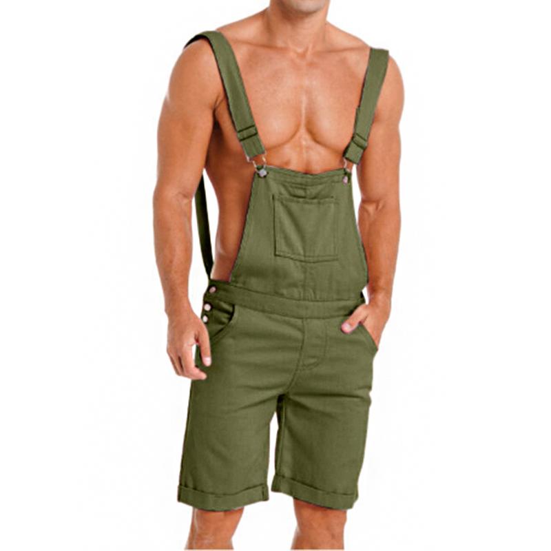 Men's Casual Solid Color Overalls Bib Shorts Jumpsuits 81220939Y