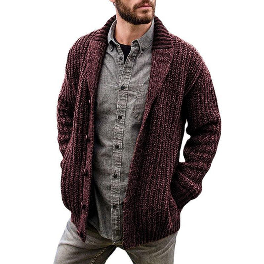 Men's Solid Color Long Sleeve Knit Sweater Jacket 15553334X