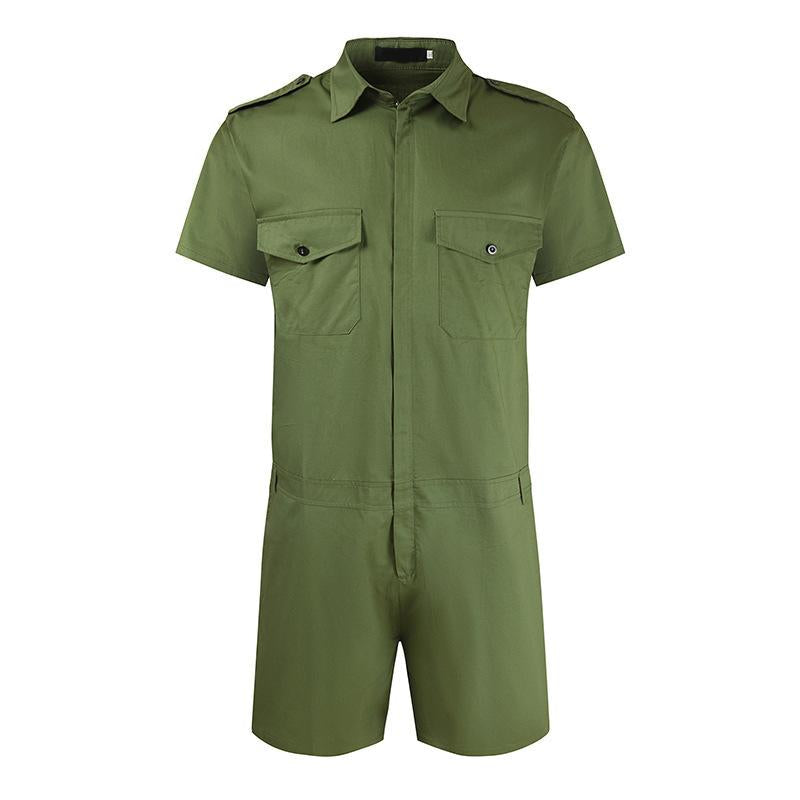Men's Casual Zipper Short -Sleeved Jumpsuit 43179373Y