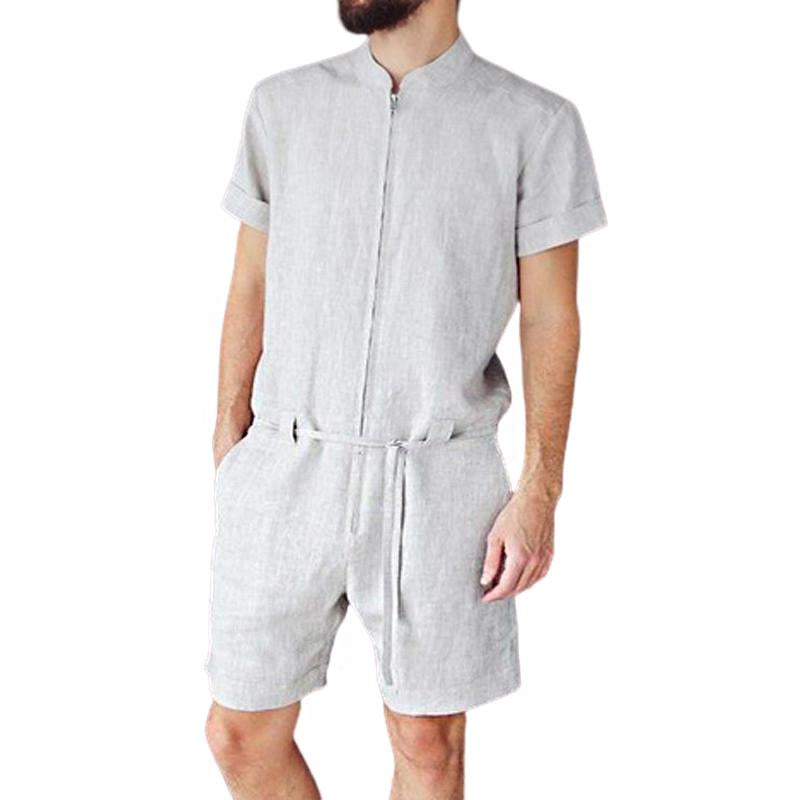 Men's Casual Solid Color Short Sleeve Jumpsuit 76516150Y