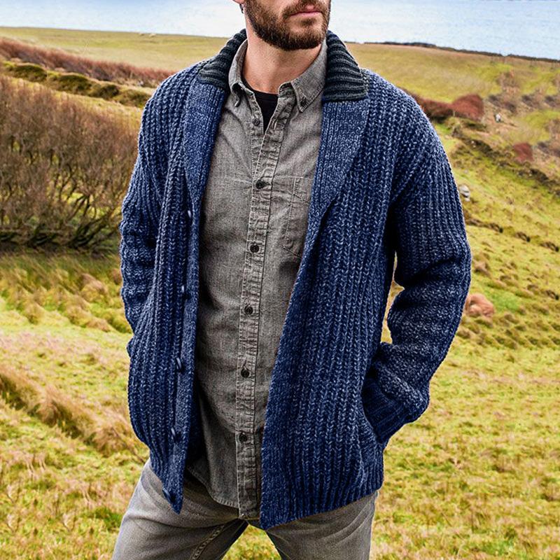 Men's Solid Color Long Sleeve Knit Sweater Jacket 15553334X
