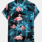 Flamingo Tropical Print Button Up Shirt & Short Length Swim Shorts