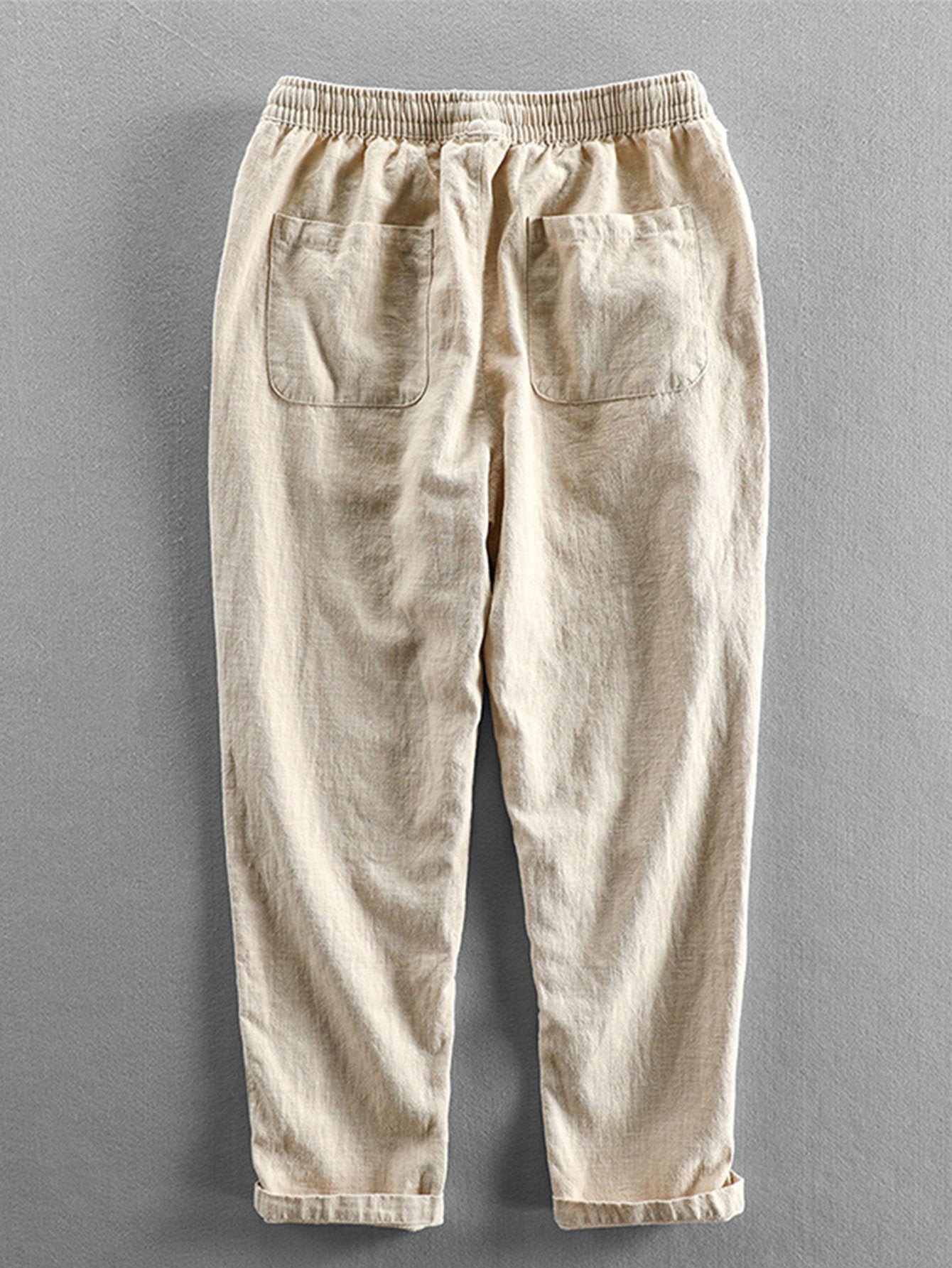 Linen Look Short Sleeve Stand Collar Shirt & Linen Cotton Blend Cropped Pants