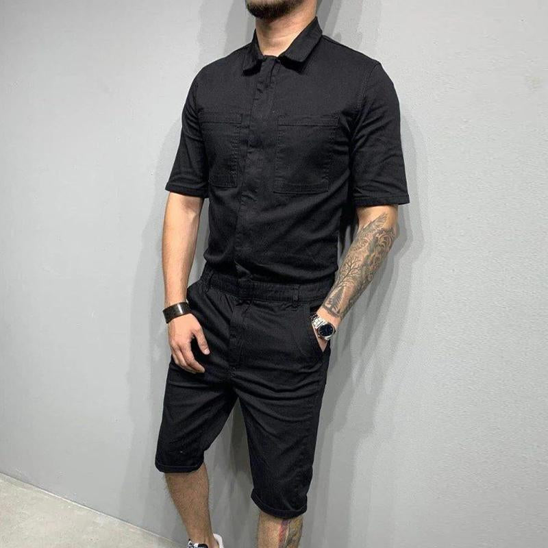 Men's Casual Solid Color Short Sleeve Jumpsuit 18558616Y