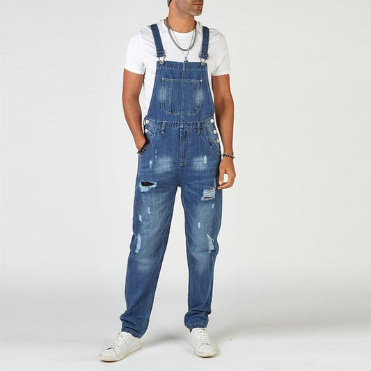 Men's Vintage Ripped High Waist Denim Overalls 61670124M