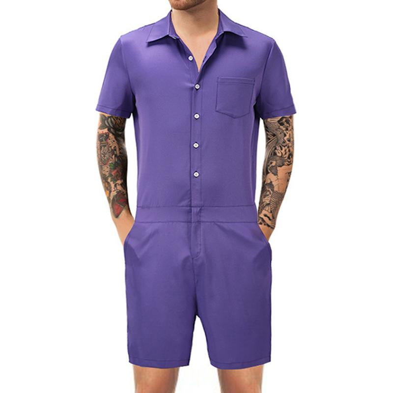 Men's Casual Solid Color Short-Sleeved Jumpsuit 64697127Y